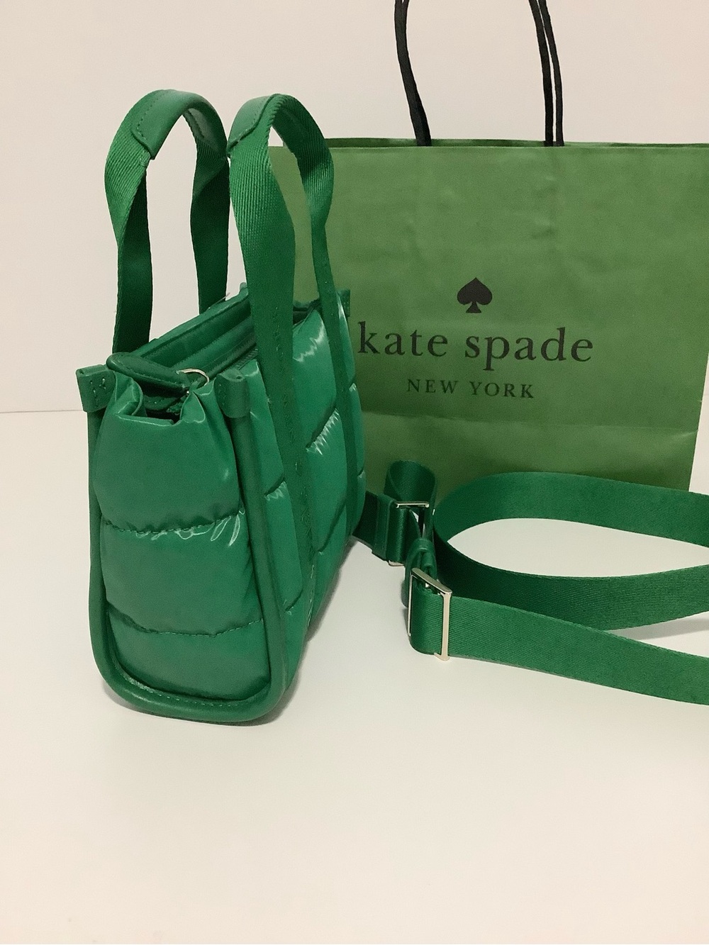 NEW kate spade Kip Puffy Fabric Quilted Mini Tote Bag - Green Bean KM668 - Picture 8 of 11